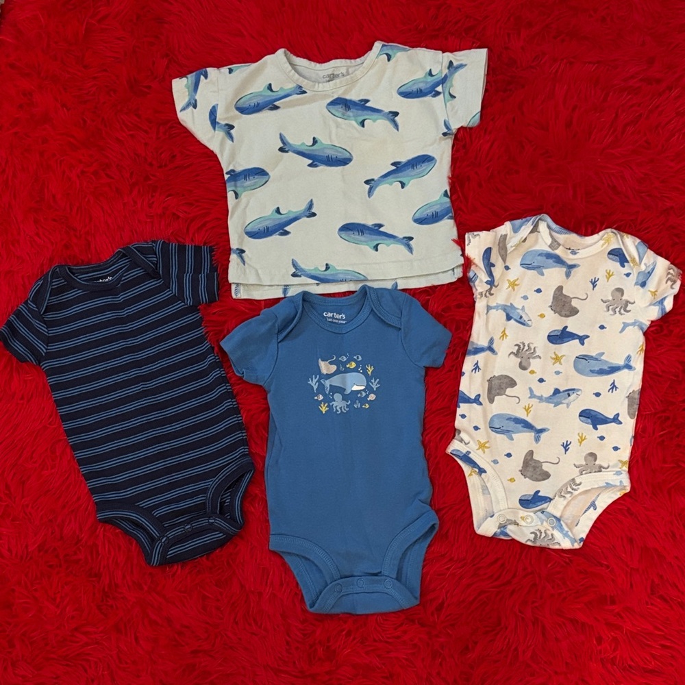 Carter's Whale and Stripes Bodysuit Set - Blue, Navy, Cream